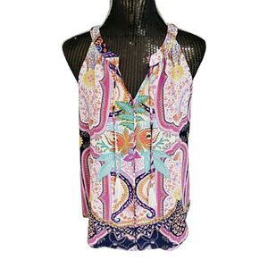 ROSE + Olive floral tank with tassels size XS